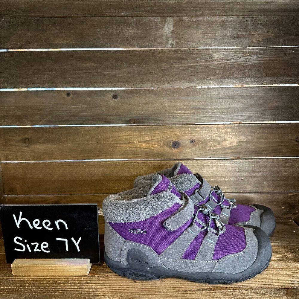 New NWOB Big Kids Keen Knotch Purple Winter Snow Lined Ankle Boots Size‎ 7 Y